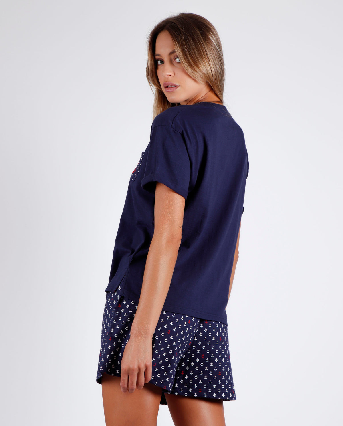 Pigiama donna estivo corto Admas 55187 100% cotone blu ancore