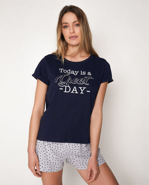 Pigiama donna corto Admas 55193 blu