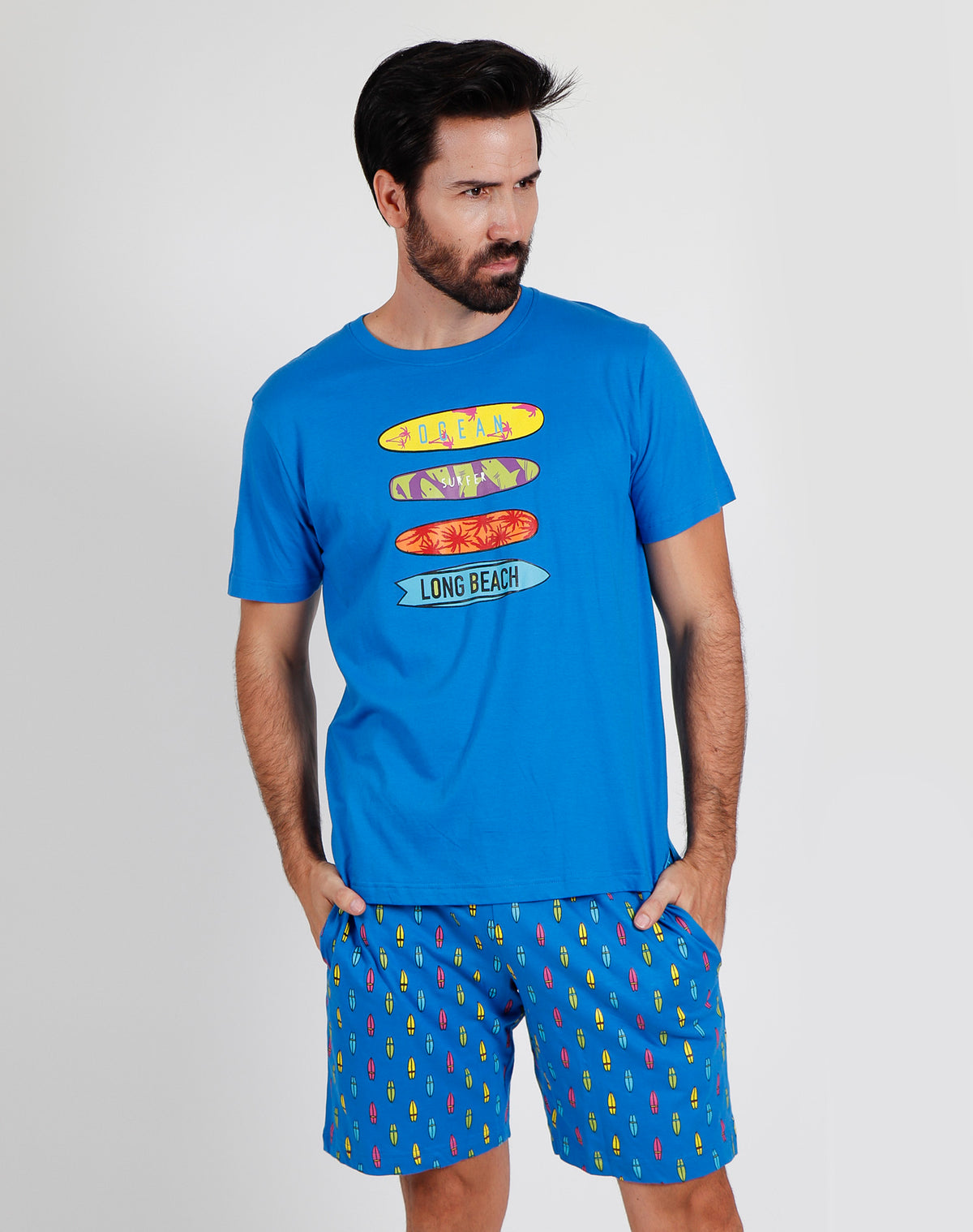 Pigiama uomo corto Admas 55292 azzurro cotone