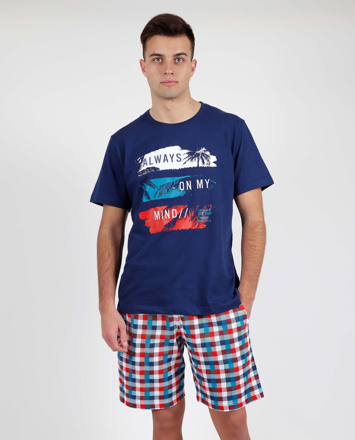 Pigiama uomo corto Admas 55300 blu stampato