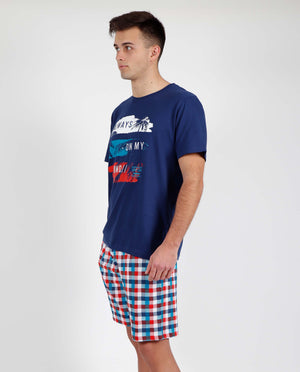 Pigiama uomo corto Admas 55300 blu stampato