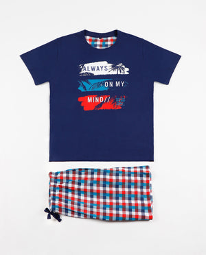 Pigiama uomo corto Admas 55300 blu stampato