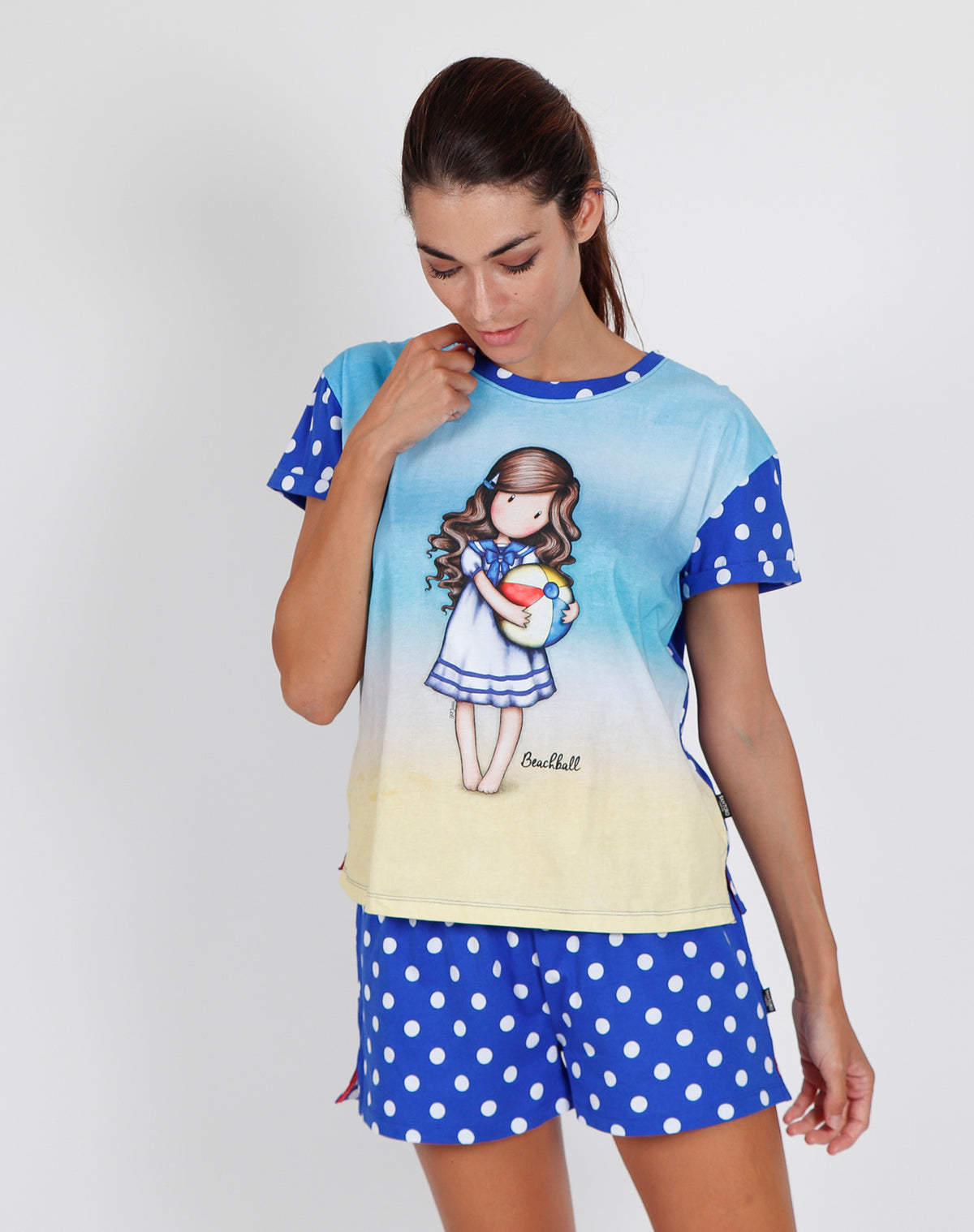 Pigiama donna corto Santoro Gorjuss 55524 azzurro