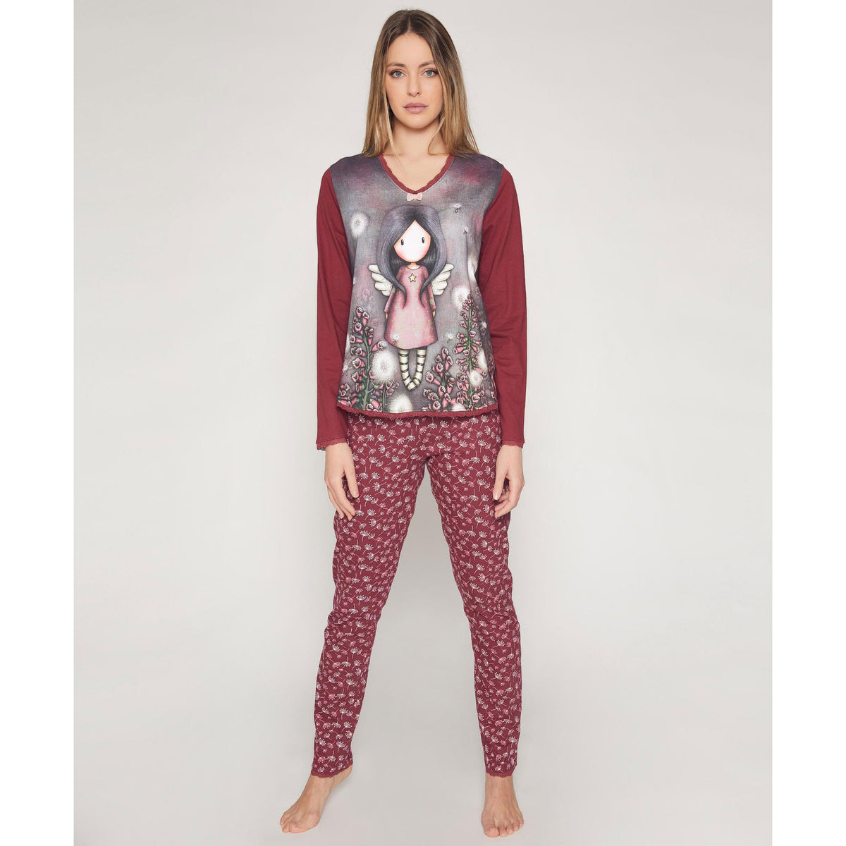 Pigiama donna Santoro Gorjuss 55532 caldo cotone bordeaux