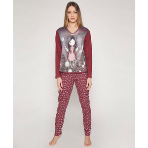 Pigiama donna Santoro Gorjuss 55532 caldo cotone bordeaux