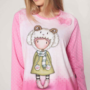 Pigiama donna Santoro Gorjuss 55533 pois rosa caldo cotone