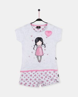 Pigiama bambina corto Santoro Gorjuss 55576 mezza manica cuoricini