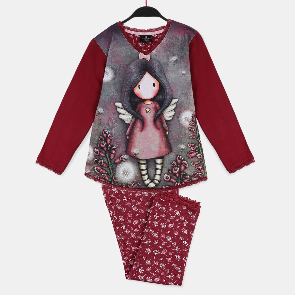 Pigiama bambina Santoro Gorjuss 55593 caldo cotone bordeaux
