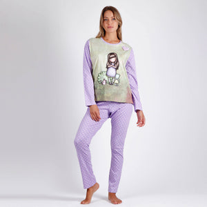 Pigiama donna Santoro Gorjuss 55619 in cotone lilla pois