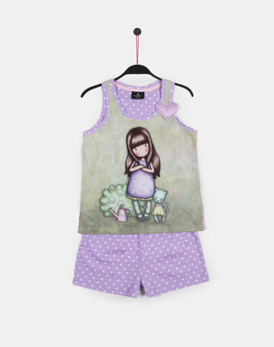 Pigiama bambina corto Santoro Gorjuss 55622 viola pois