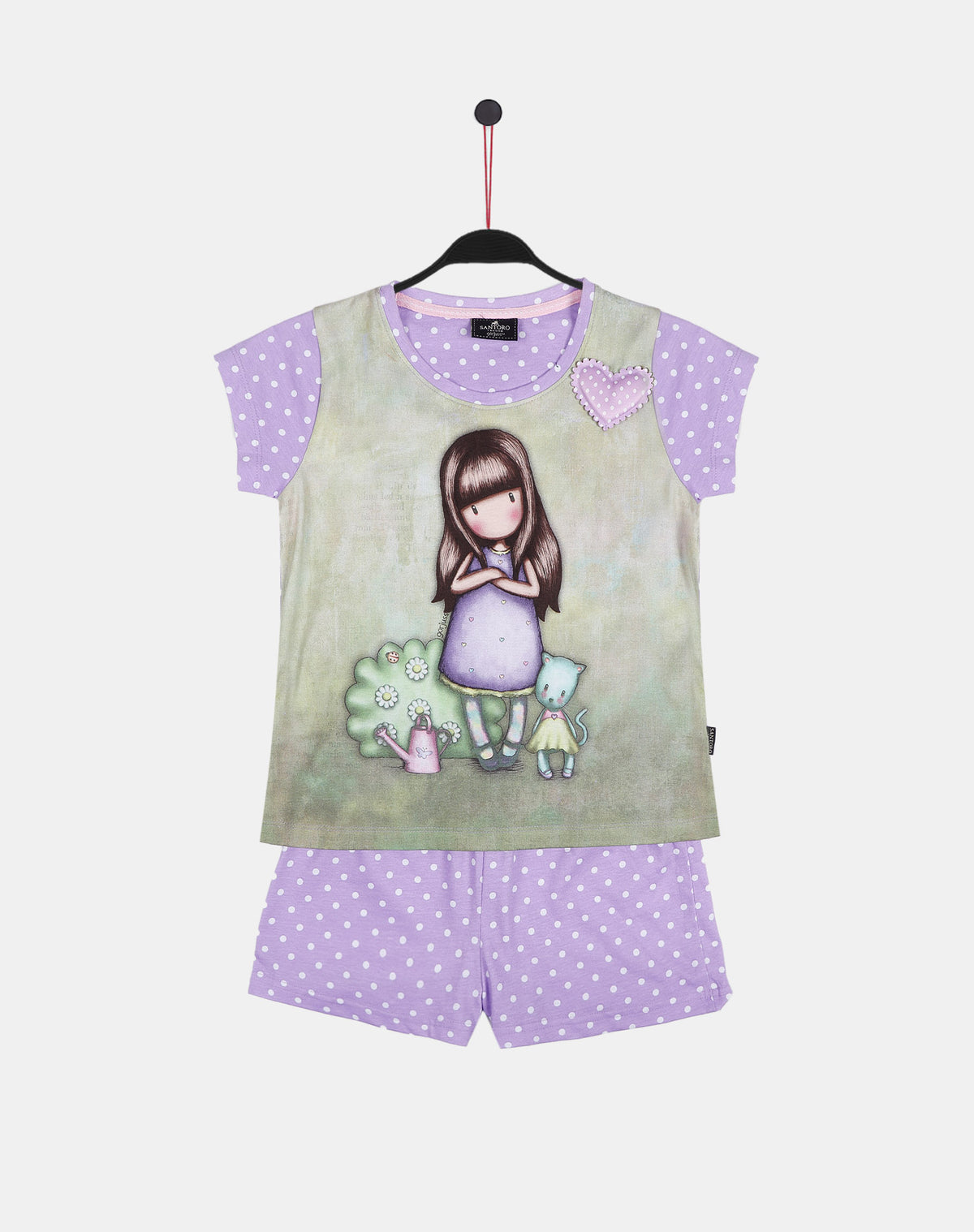 Pigiama bambina corto Santoro Gorjuss 55623 cotone lilla pois