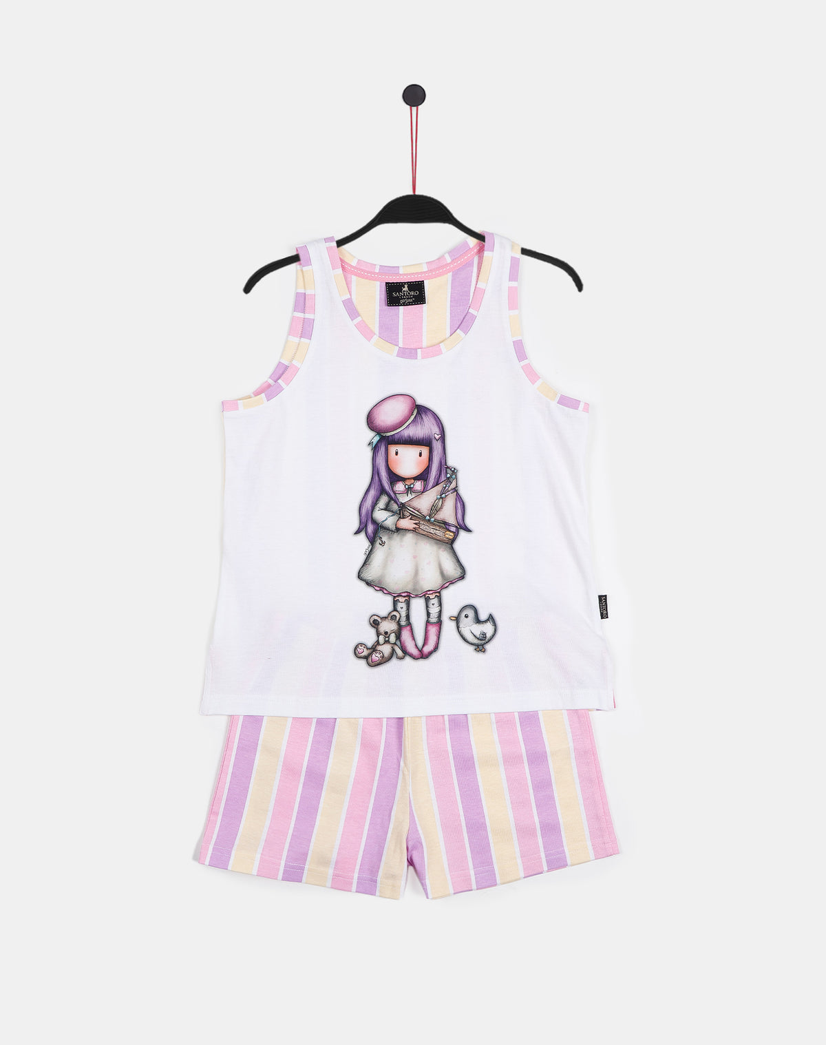 Pigiama bambina estivo corto Santoro Gorjuss 55627 cotone rigato bianco