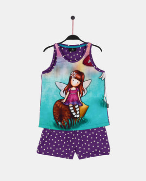 Pigiama bambina corto spalla larga Santoro Gorjuss 55628 viola