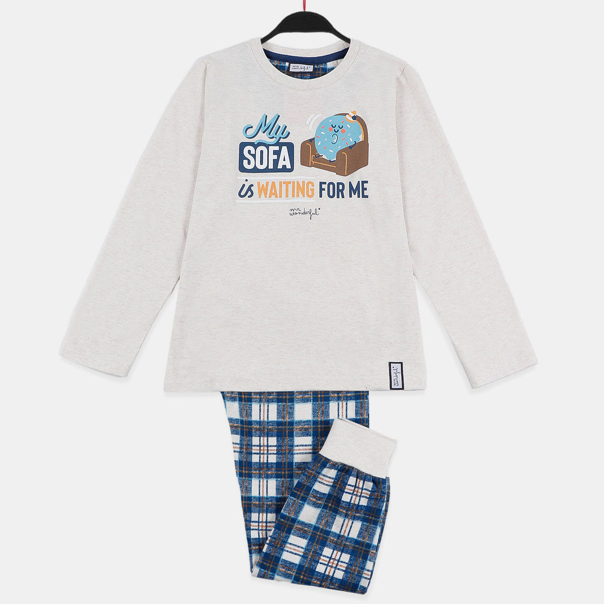 Pigiama bambino caldo cotone Mr. Wonderful 55730 beige scozzese