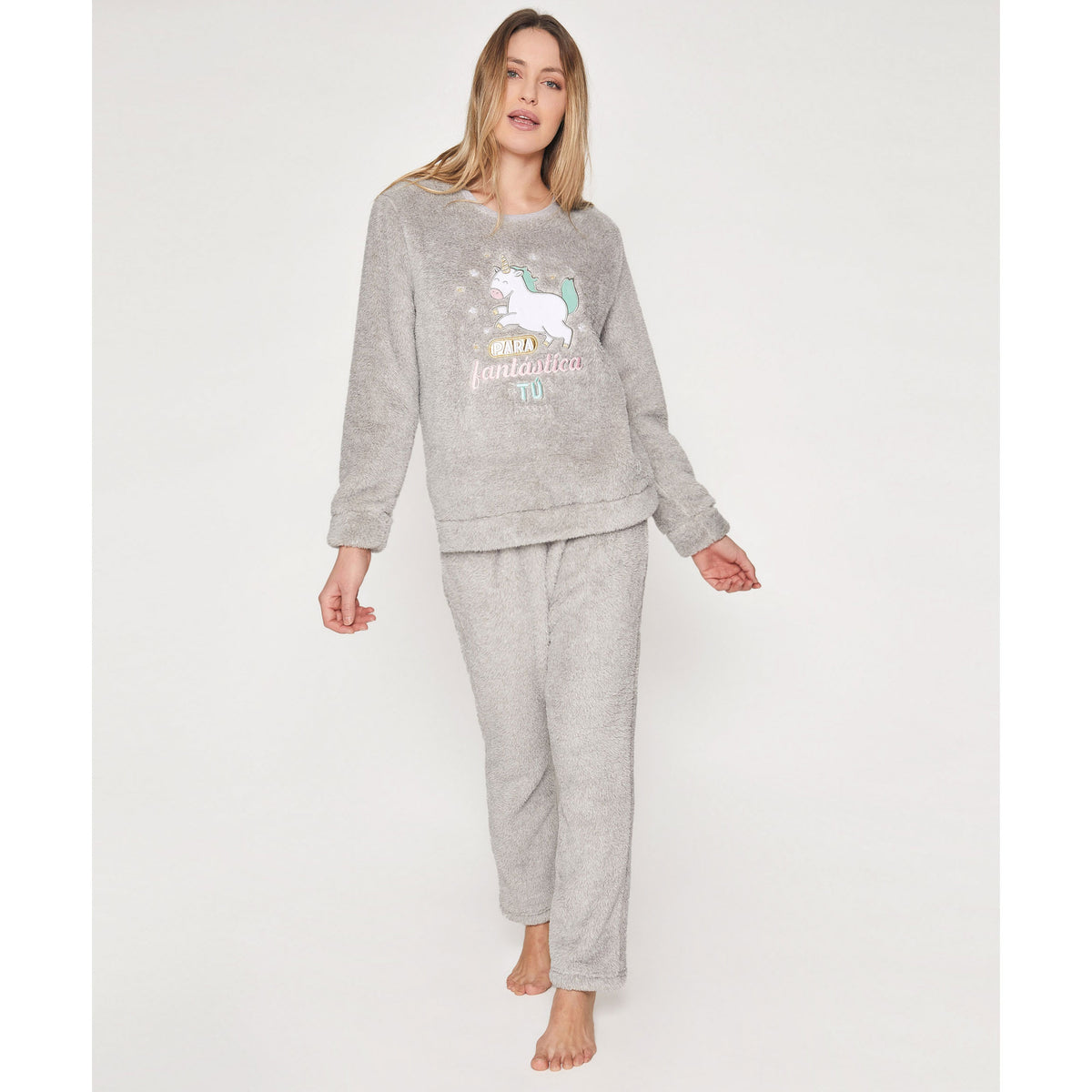 Pigiama donna coral caldissimo unicorno Mr. Wonderful 55775 grigio