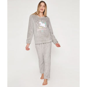 Pigiama donna coral caldissimo unicorno Mr. Wonderful 55775 grigio