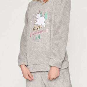 Pigiama donna coral caldissimo unicorno Mr. Wonderful 55775 grigio