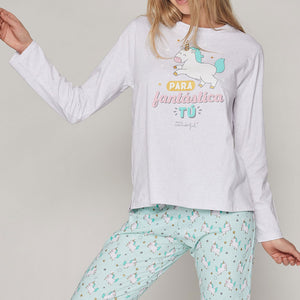 Pigiama donna caldo cotone Mr. Wonderful 55777 unicorno