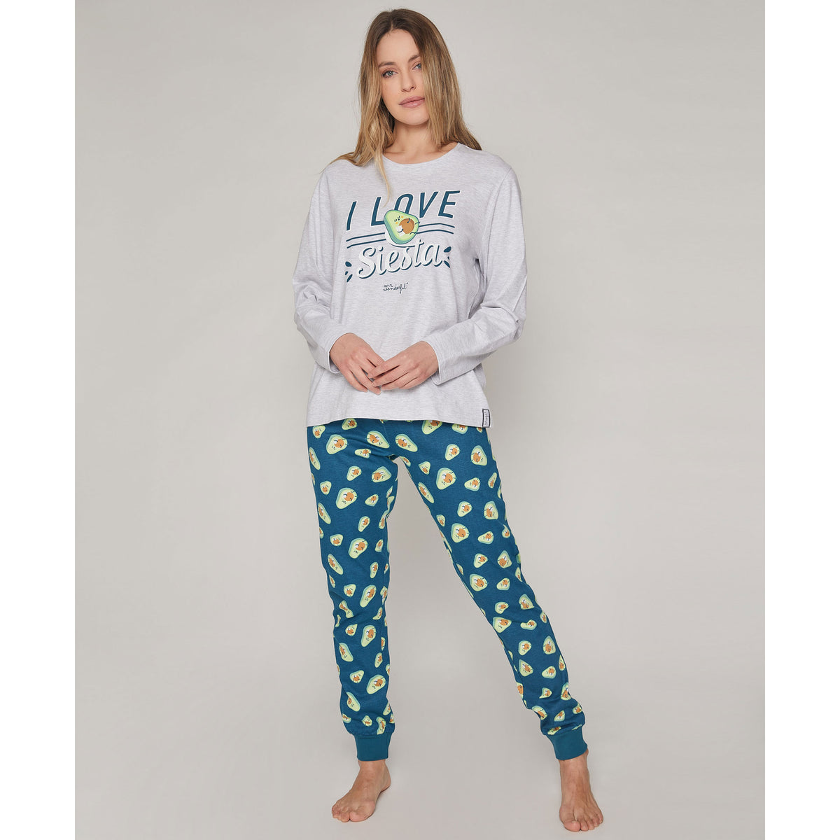 Pigiama donna caldo cotone Mr. Wonderful 55779 grigio petrolio