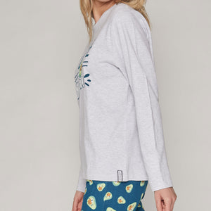 Pigiama donna caldo cotone Mr. Wonderful 55779 grigio petrolio