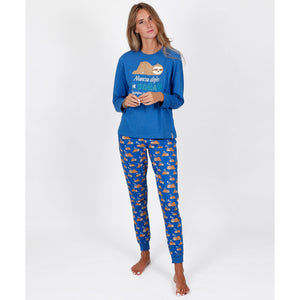 Pigiama donna caldo cotone Mr. Wonderful 55780 azzurro