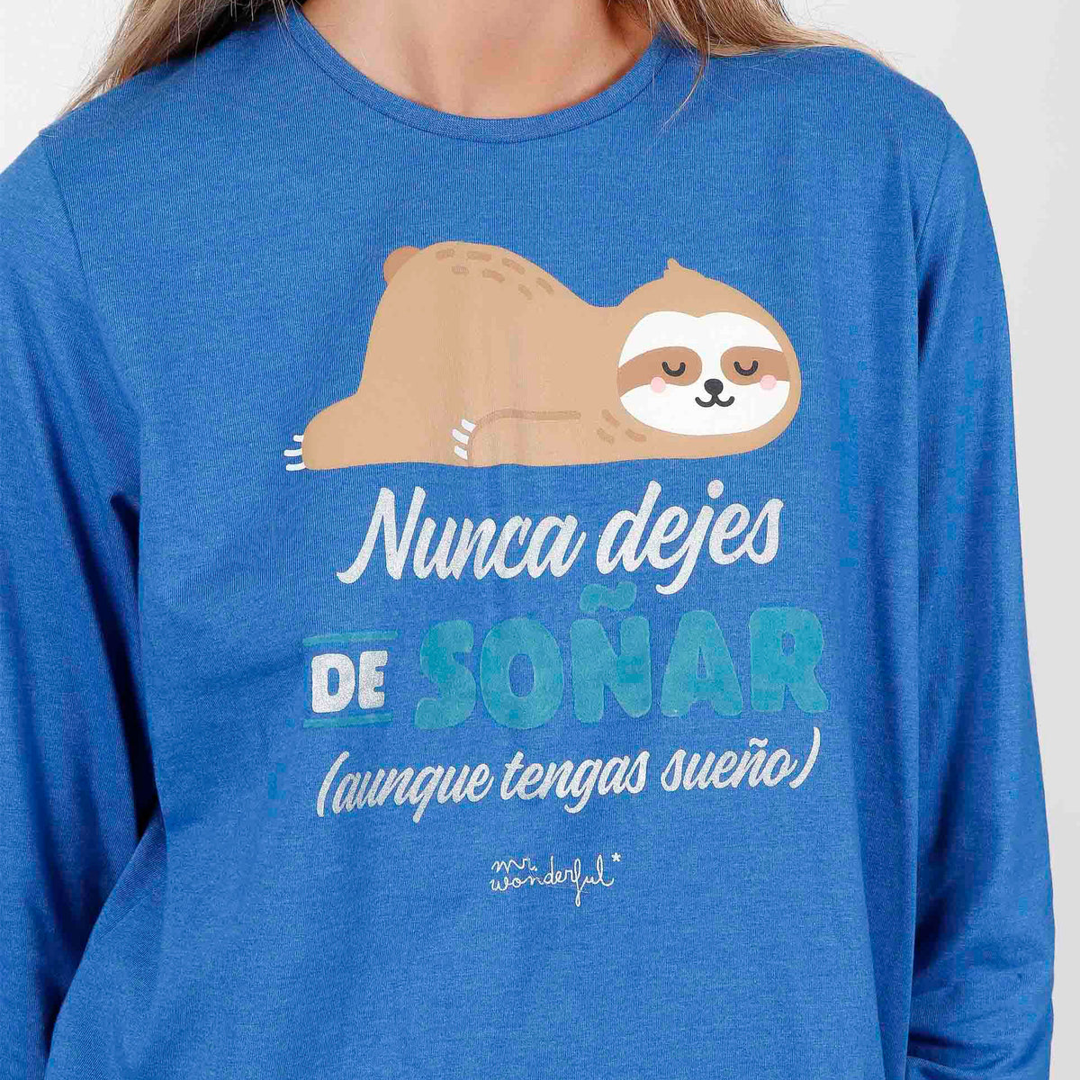 Pigiama donna caldo cotone Mr. Wonderful 55780 azzurro