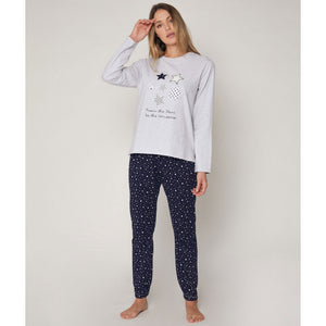 Pigiama donna stelle grigio caldo cotone blu Admas 55799