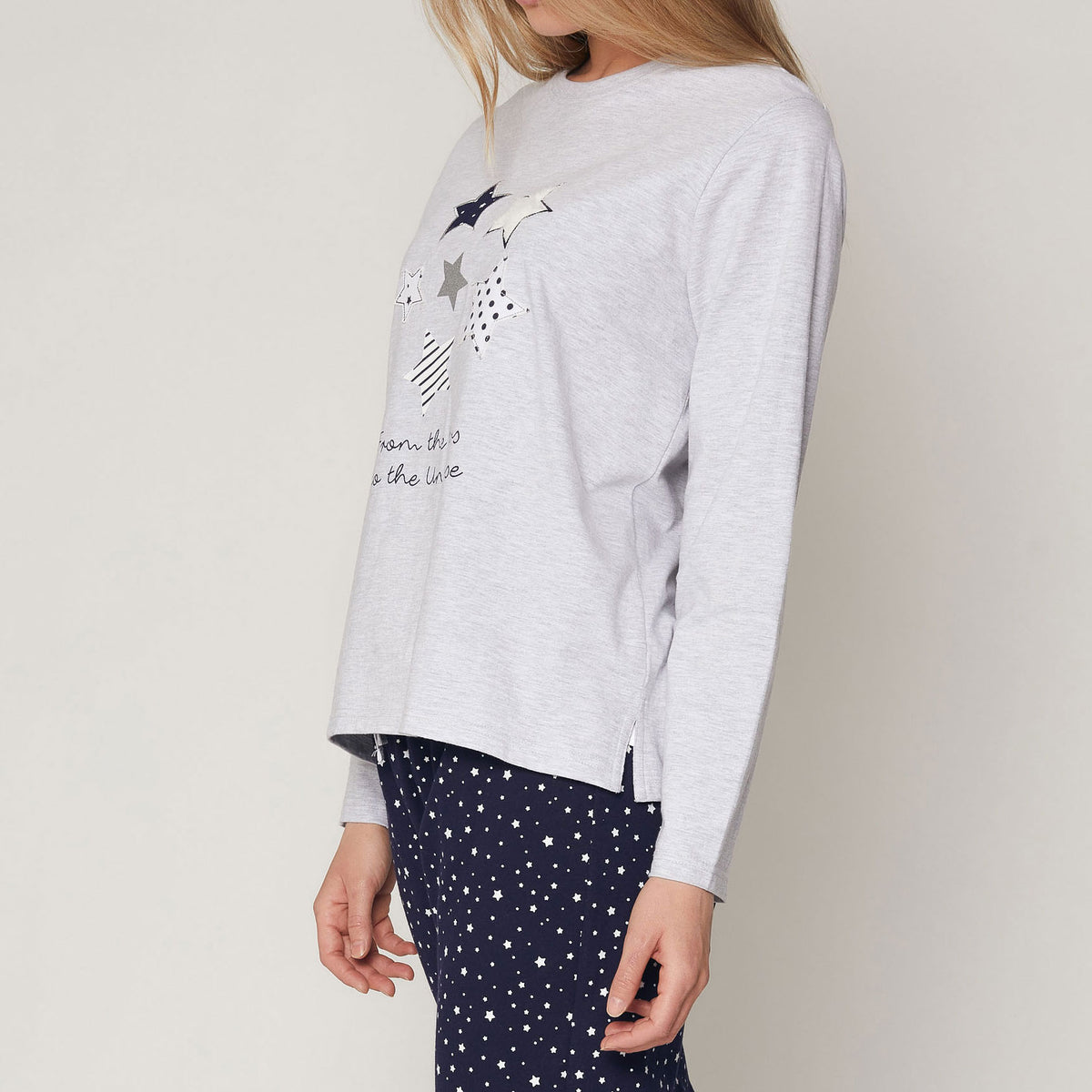 Pigiama donna stelle grigio caldo cotone blu Admas 55799
