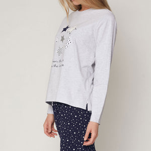 Pigiama donna stelle grigio caldo cotone blu Admas 55799