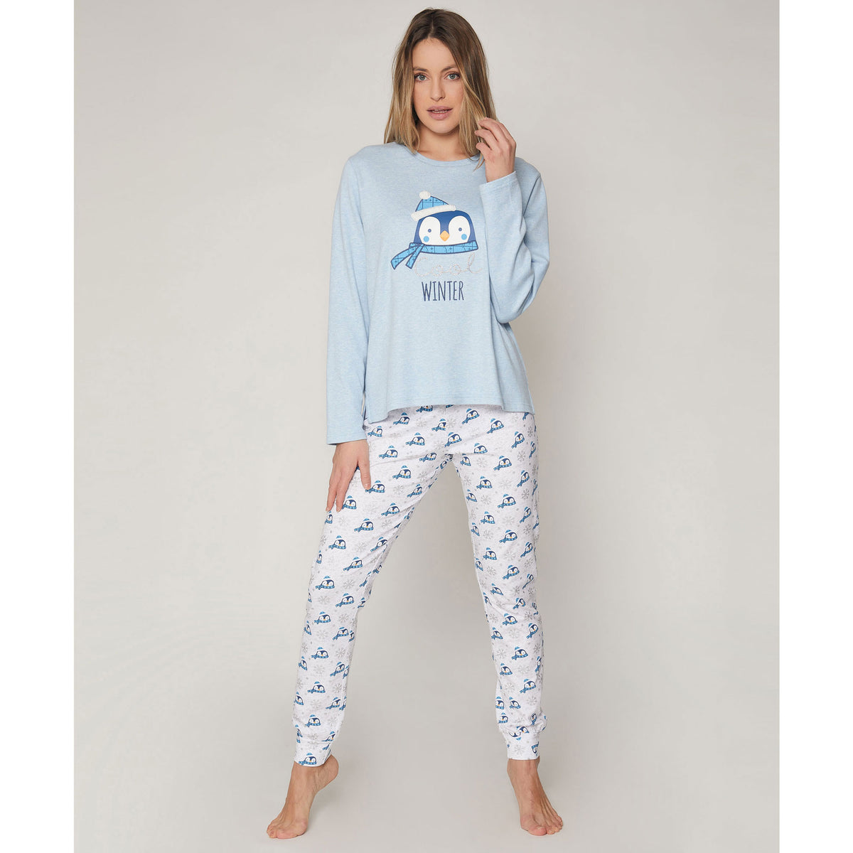 Pigiama Admas 55808 donna caldo cotone interlock pinguino