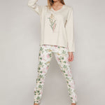 Pigiama donna Admas 55811 lungo stampa fiori beige