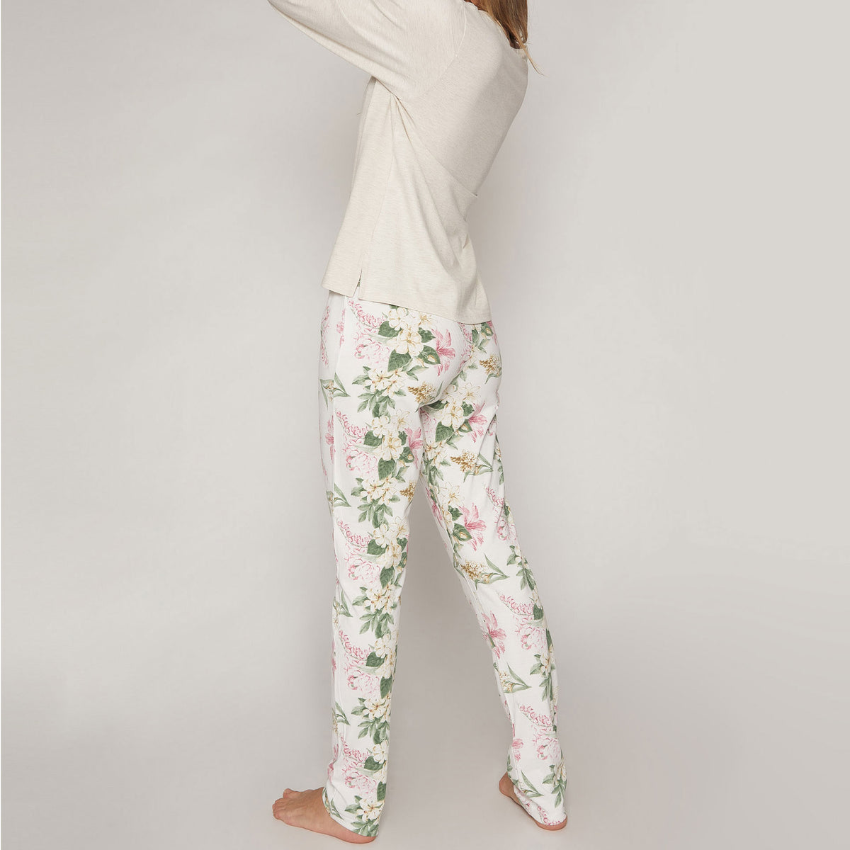 Pigiama donna Admas 55811 lungo stampa fiori beige