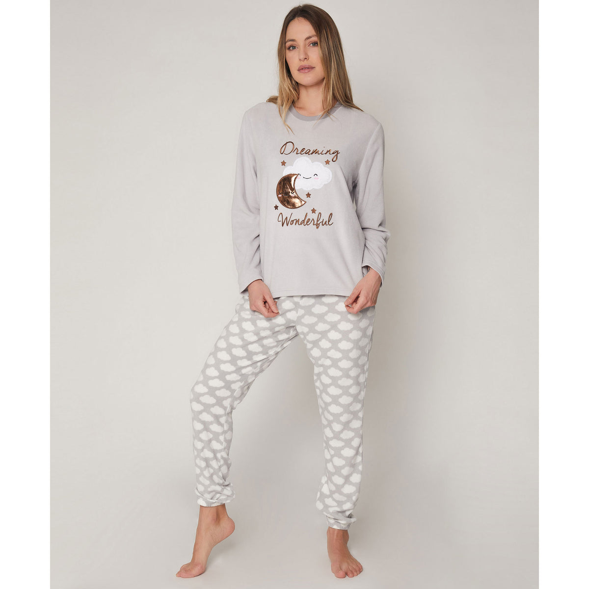 Pigiama Admas 55831 donna grigio nuvola micro pile