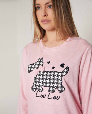 Pigiama donna caldo cotone cane Admas 55833 rosa