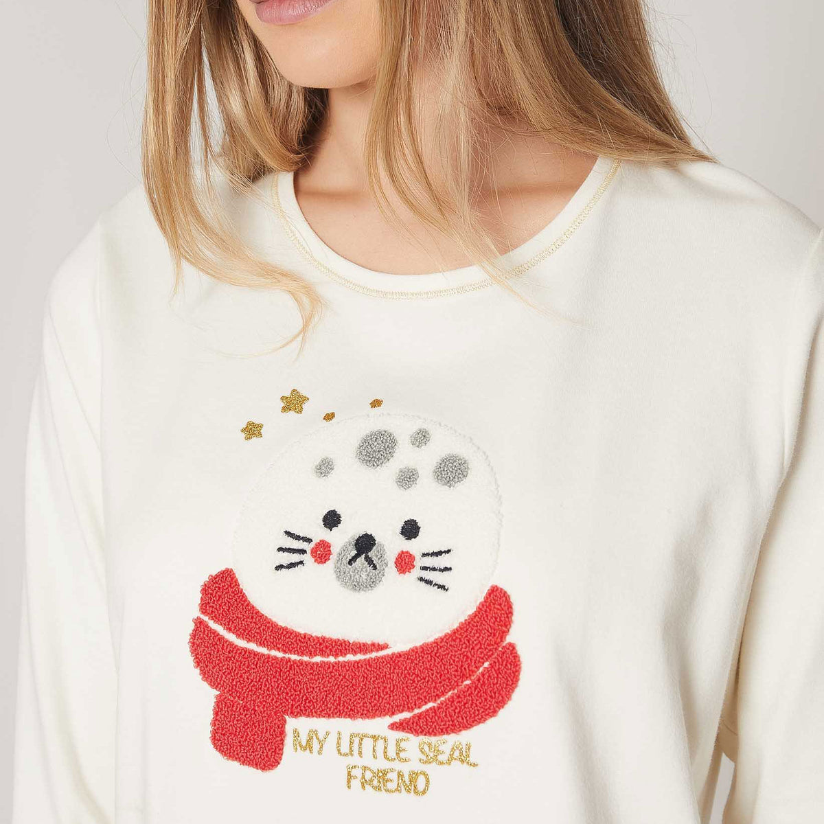 Pigiama donna caldo cotone foca crema corallo Admas 55844