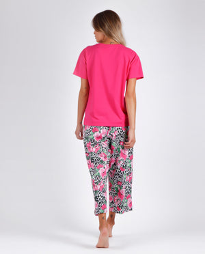Pigiama donna estivo Admas 55883 cotone leopardato fucsia