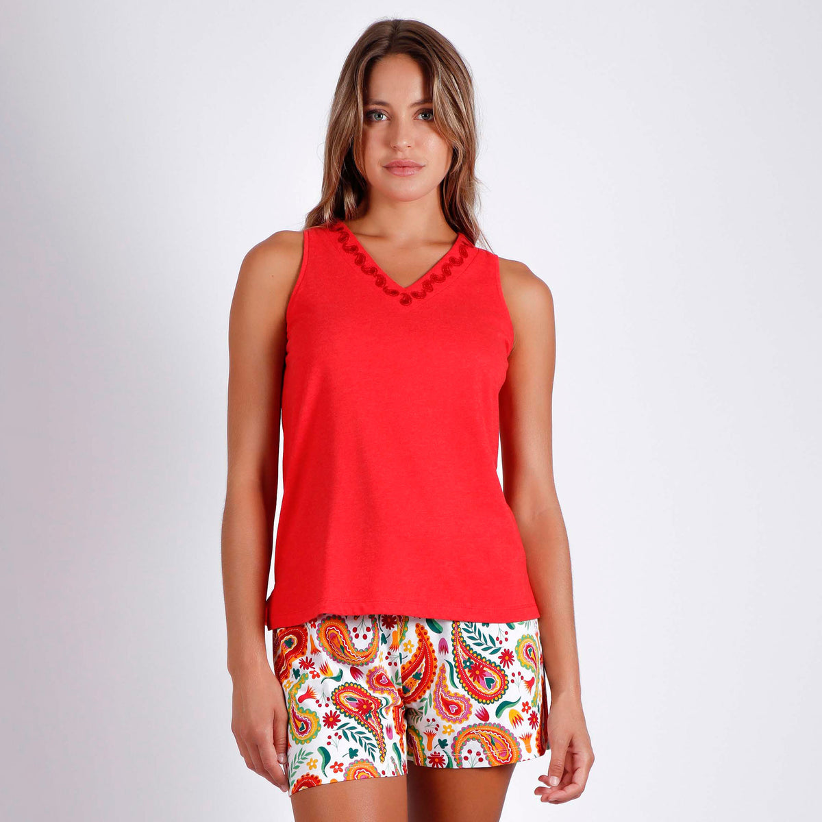 Pigiama donna canotta corto estivo Admas 55927 cotone rosso