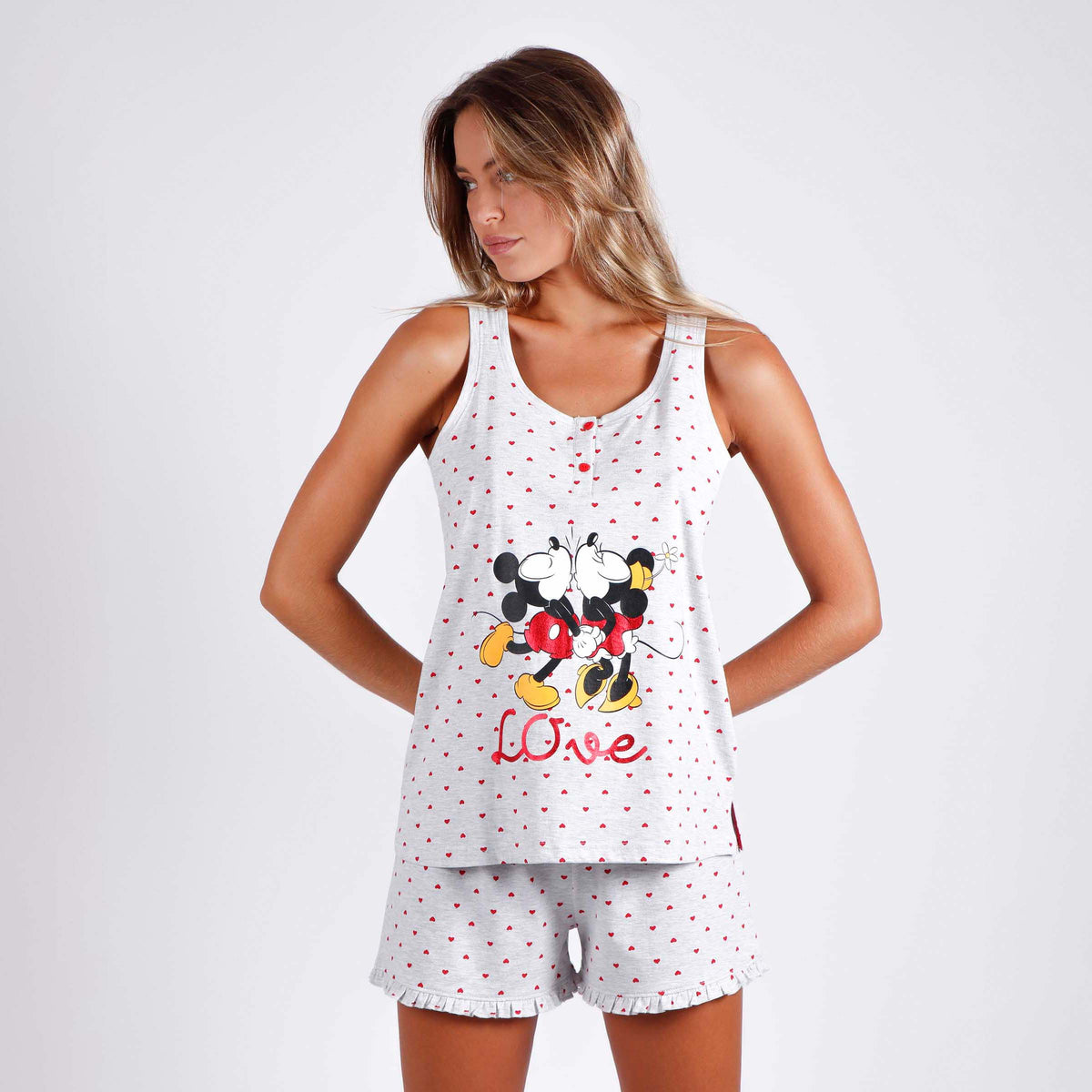Pigiama canotta corto Disney Minnie Topolino cuori 55977