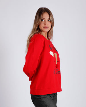 Felpa donna natalizia Admas 56111 caldo cotone felpato rossa