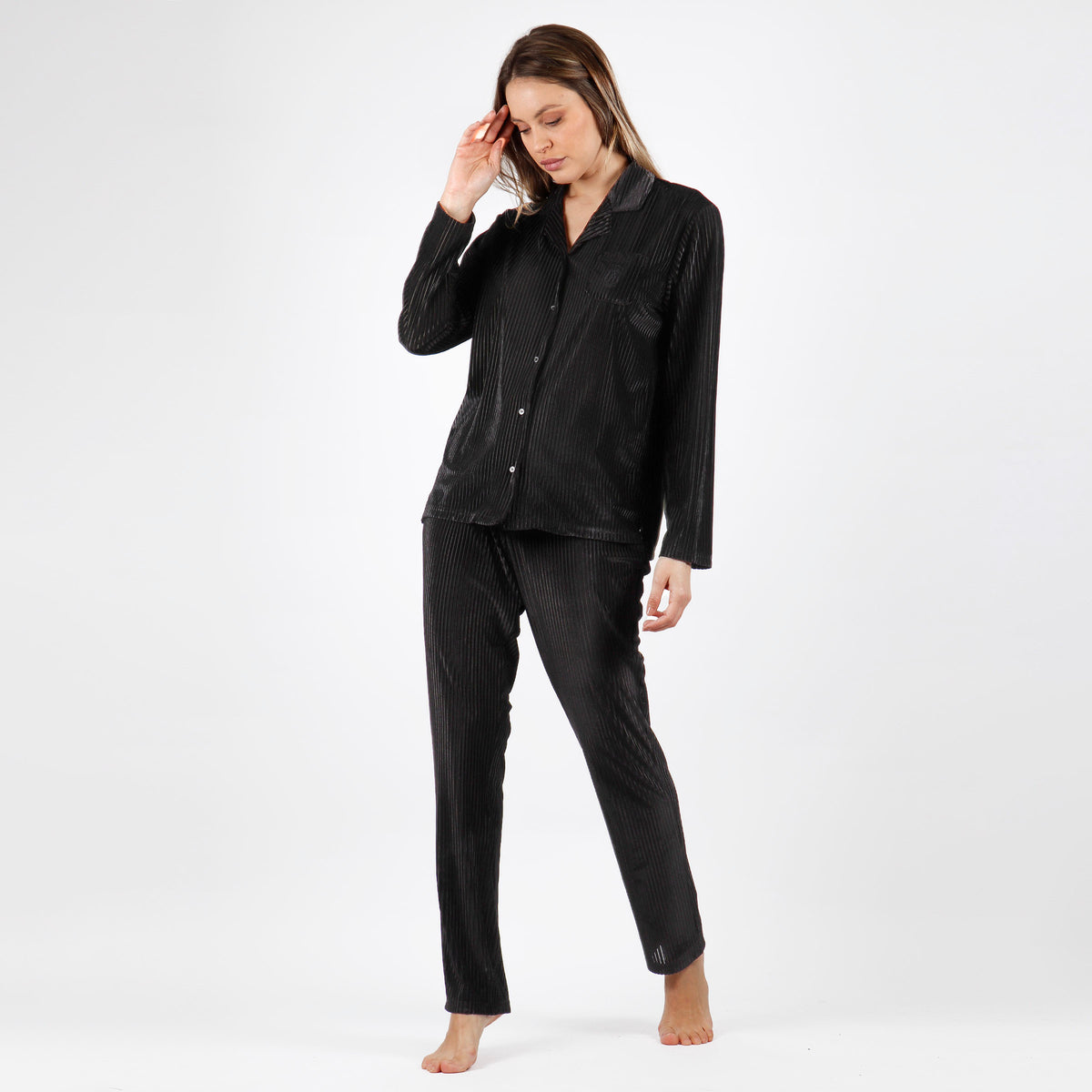 Pigiama donna Admas 56153 gessato velluto nero