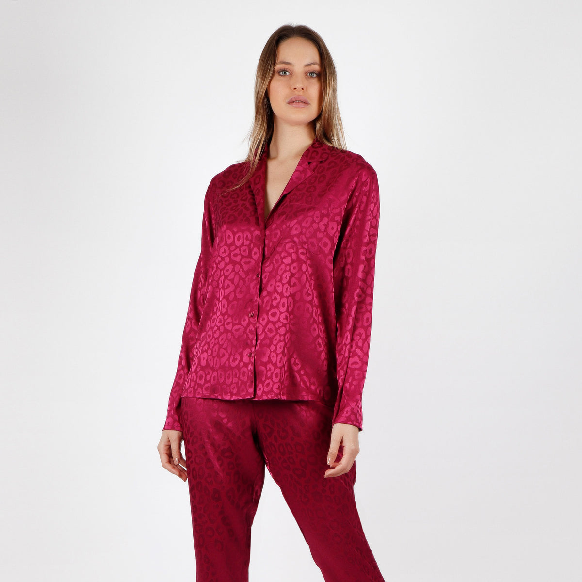 Pigiama donna chic elegante raso aperto Admas 56173 ciliegia