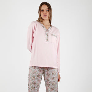 Pigiama donna classico raffinato in caldo cotone rosa fiori Admas 56193