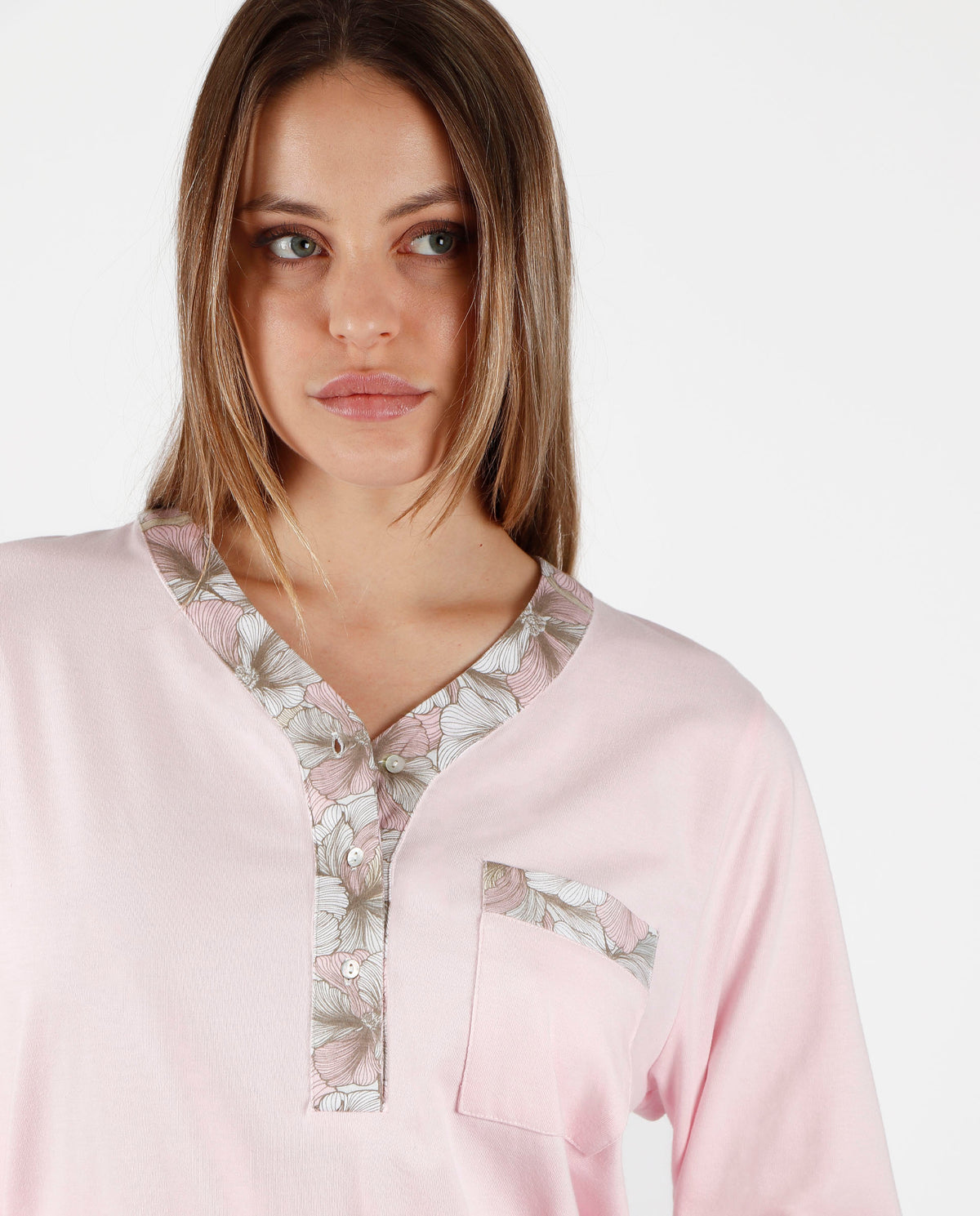 Pigiama donna classico raffinato in caldo cotone rosa fiori Admas 56193