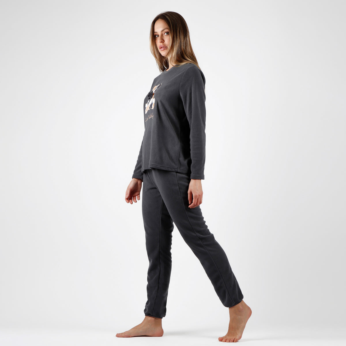 Pigiama donna invernale Admas 56222 caldo pile grigio