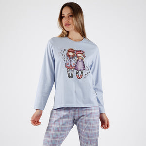Pigiama donna caldo cotone Santoro Gorjuss 56604 celeste