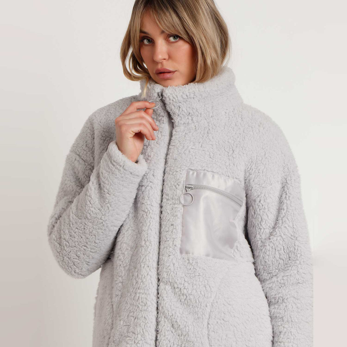 Giacca da camera corta in coral sherpa con zip Admas 57541