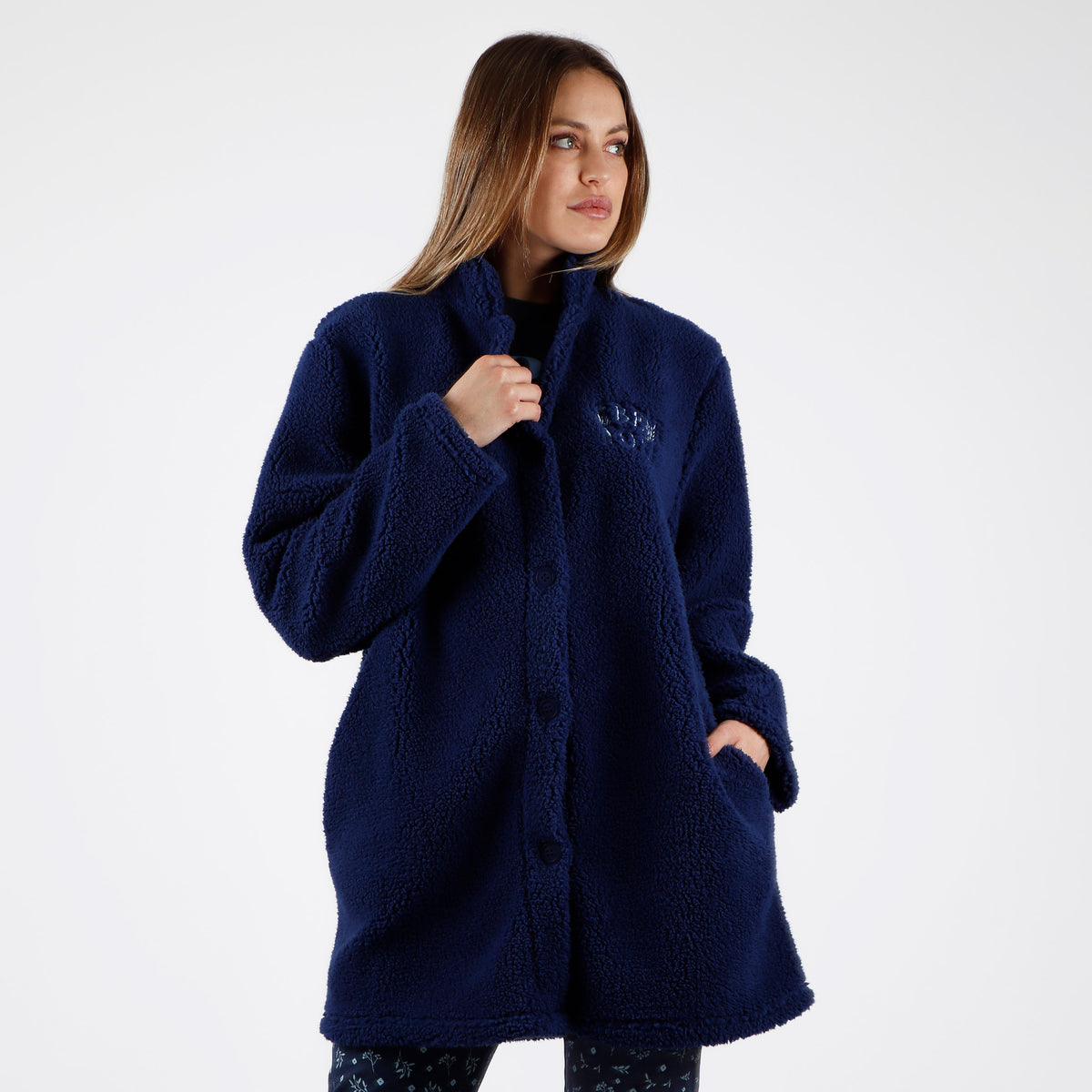Giacca caldissima donna pellicciosa collo alto Admas 57544 blu