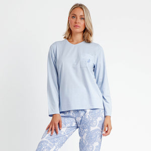 Pigiama donna Admas 60135 cotone celeste bianco