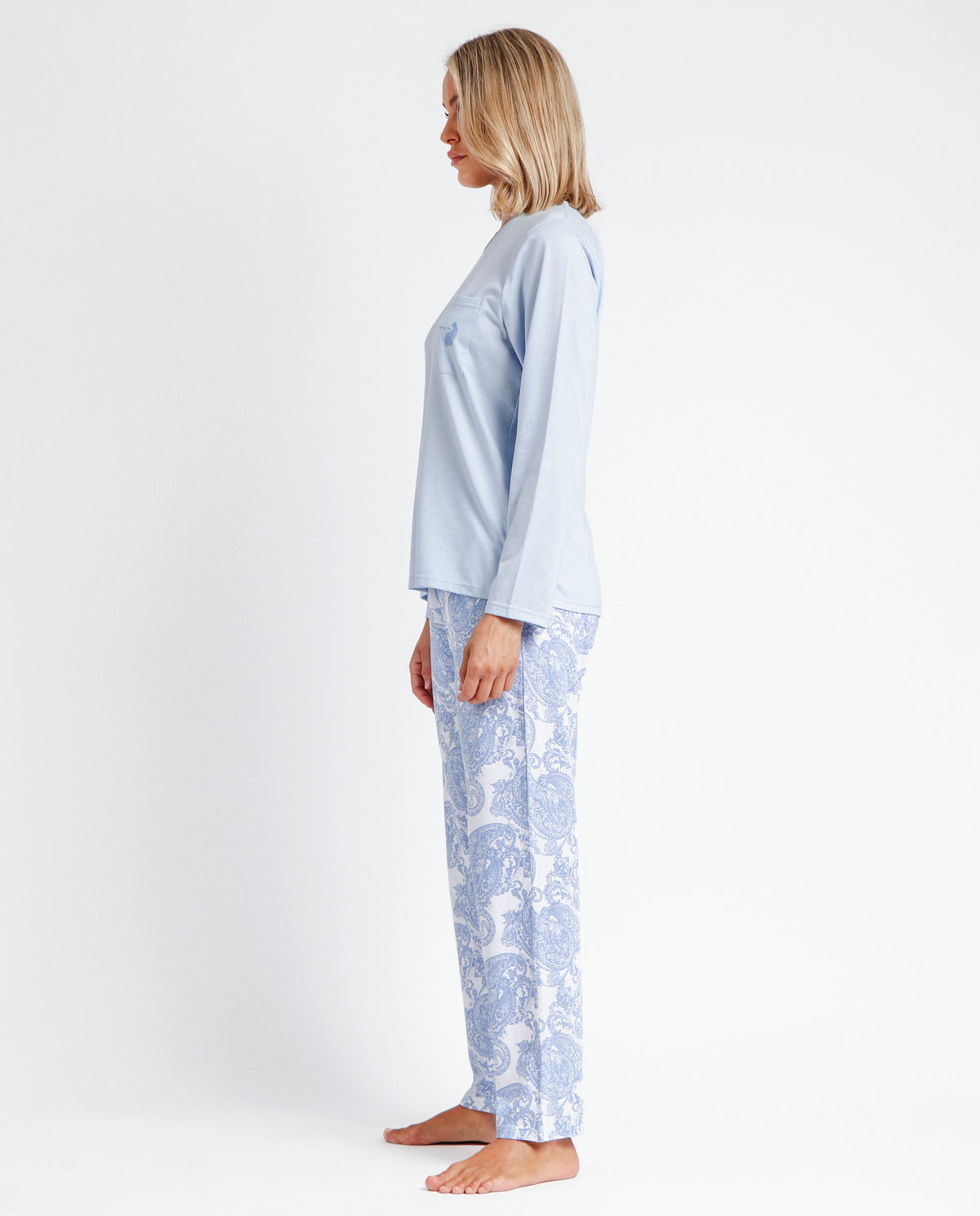 Pigiama donna Admas 60135 cotone celeste bianco
