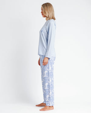 Pigiama donna Admas 60135 cotone celeste bianco